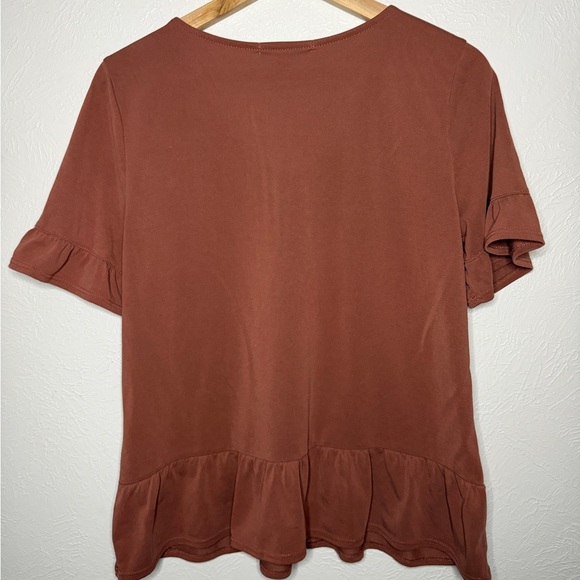 Soft Cottage Spring Women's Rust Ruffle-Hem V-Neck Top - Picture 5 of 5